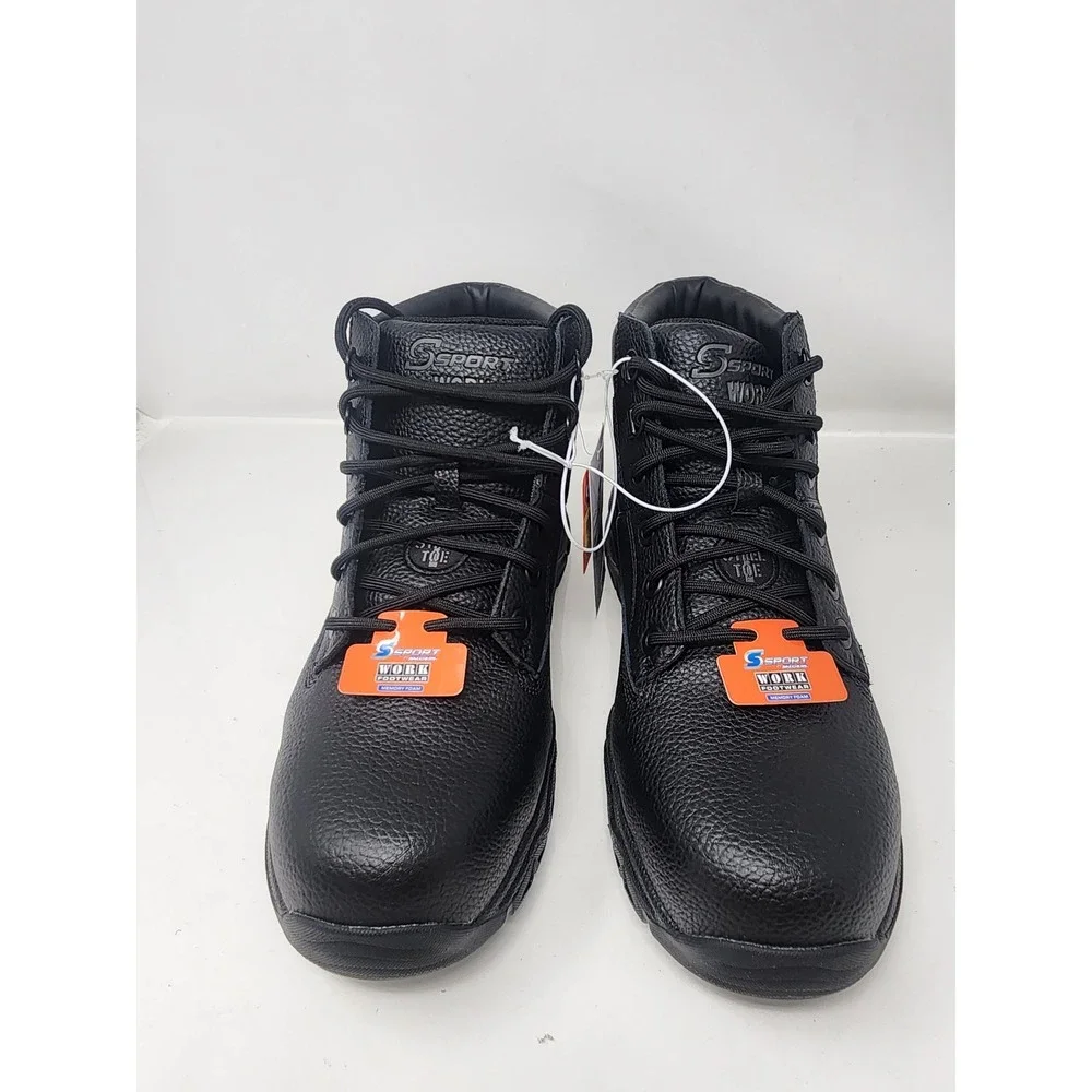S Sport by Skechers Mens Elton Steel Toe Work Boots Black Faux Leather Size 10
